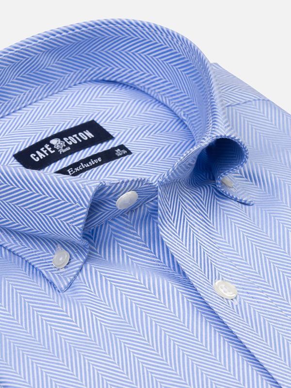 Come sky blue herringbone slim fit shirt - Button-down collar