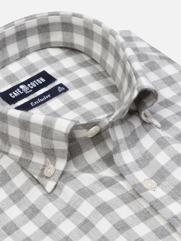 Danny grey check flannel slim fit shirt - Button down collar