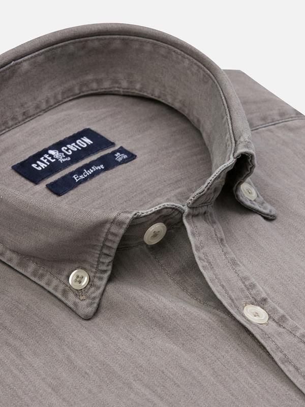 Darcy grijs denim overhemd - Button-down kraag
