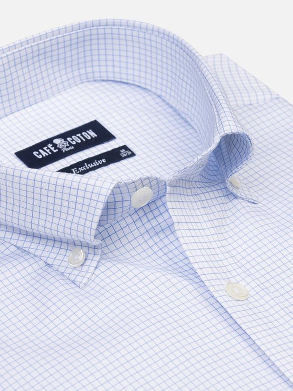 Gill sky blue checked slim fit shirt - Button-down collar