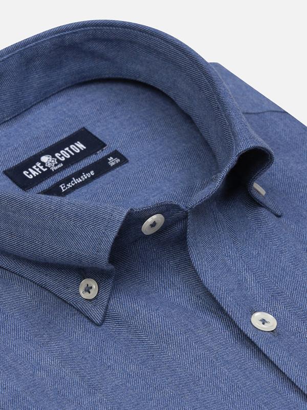  Hall blue flannel slim fit shirt - Button down collar