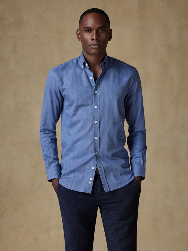 Hall blue flannel slim fit shirt - Button down collar