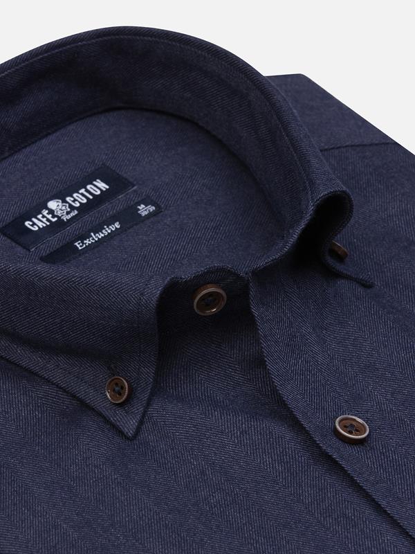  Hall navy flannel slim fit shirt - Button down collar