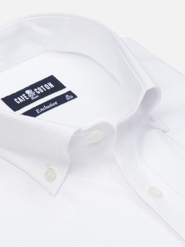 Weißes Chevron-Tailliertes Tailliertes Hemd  - Buttondown Kragen