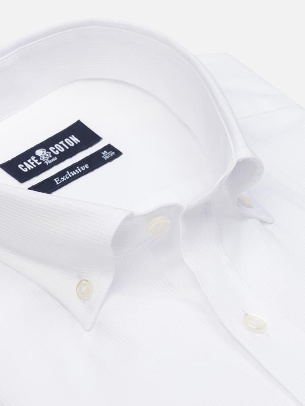 Wit Piqué Slim fit overhemd - Button-down kraag