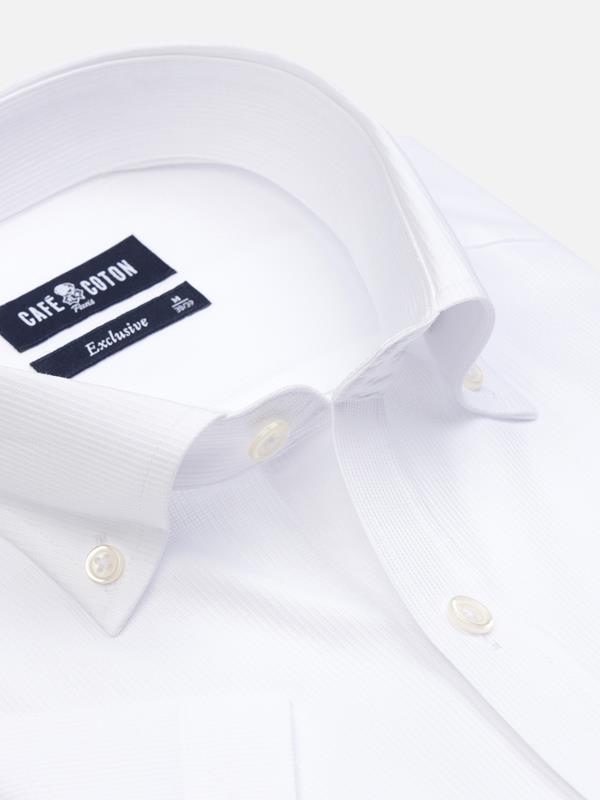 Buton down collar Aaron piqué shortsleeves shirt - White