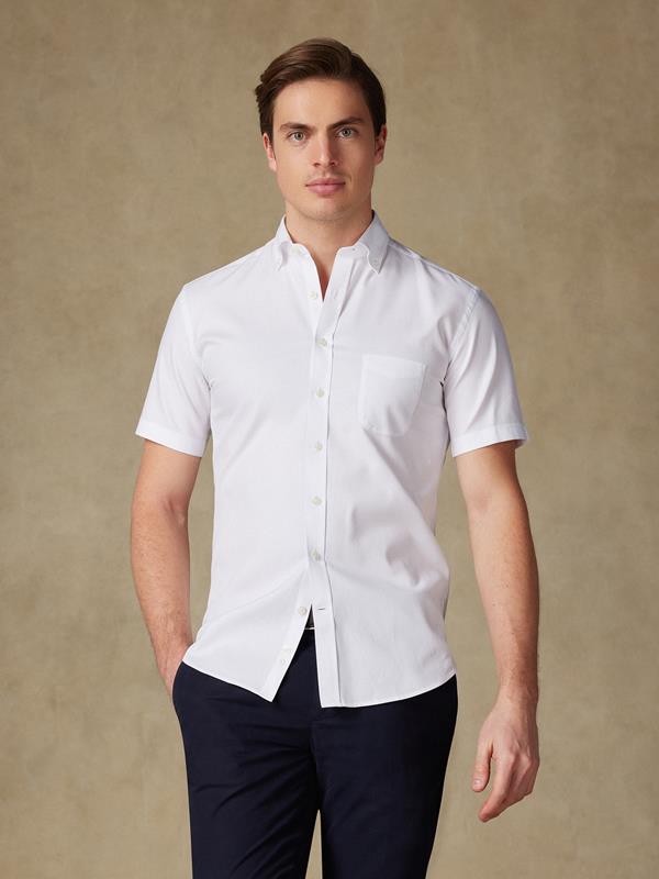 Chemise manches courtes Aaron en piqué blanc - Col boutonné