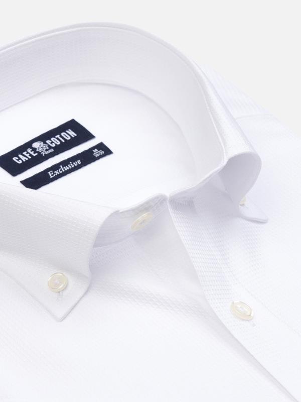 Chemise manches courtes Aiden texturée blanche - Col boutonné