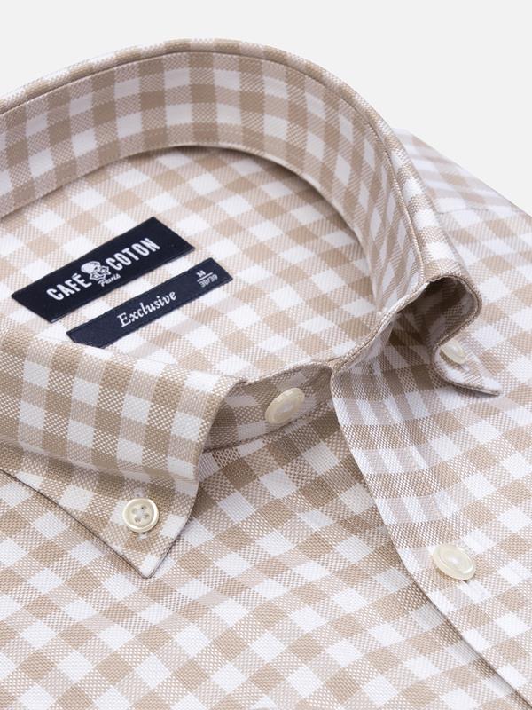 Buton down collar Ash check shortsleeves shirt - Off-white 