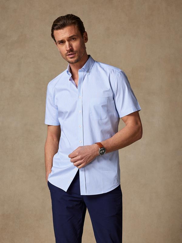 Barney sky blue stripe short sleeves shirt  - Buttoned collar