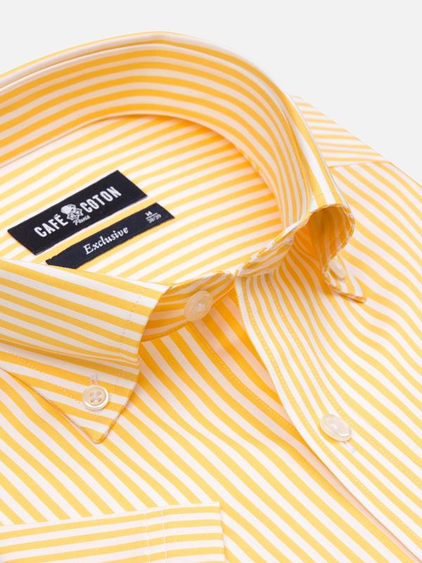 Chemise manches courtes Barry à rayures jaunes - Col boutonné