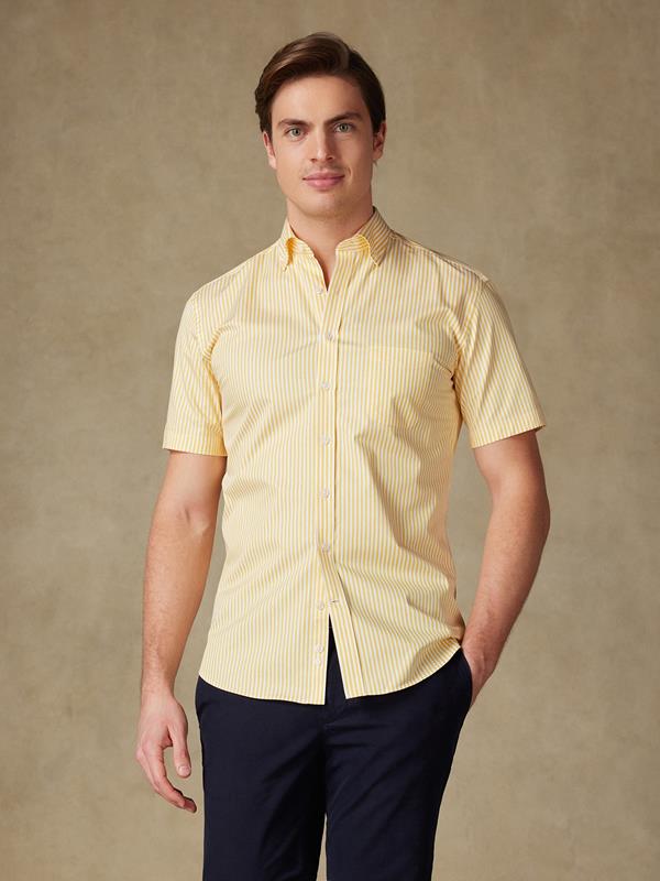 Chemise manches courtes Barry à rayures jaunes - Col boutonné