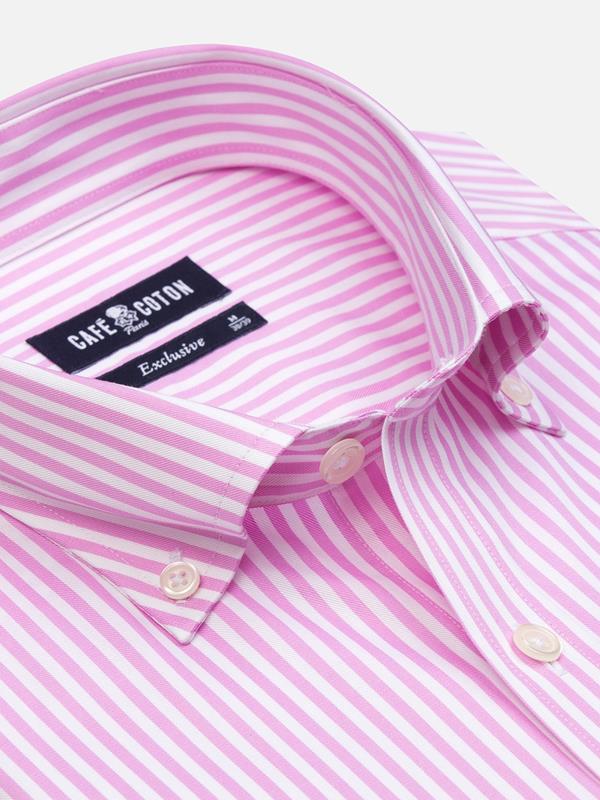 Kurzarmhemd Barry gestreift rosa - Button down kragen