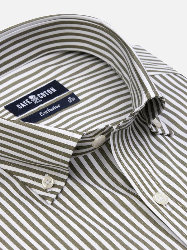 Buton down collar Barry stripe shortsleeves shirt - Kakhi 
