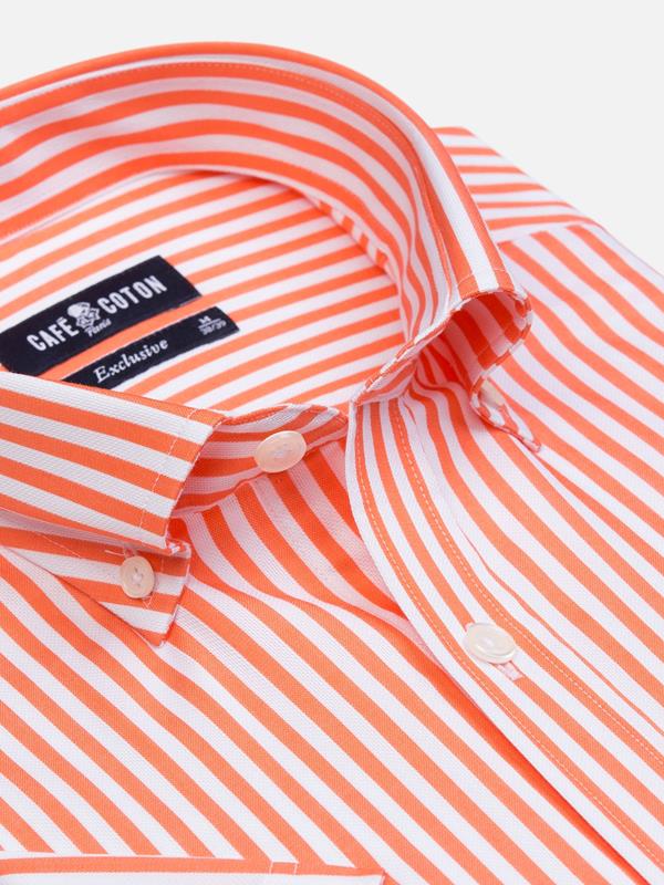 Benjy Kurzarmhemd mit orangefarbenen Streifen - Button-Down-Kragen