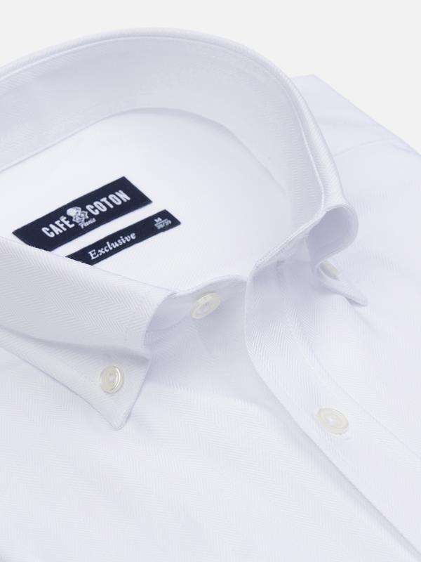 Chemise manche courte en chevron blanc - Col Boutonné