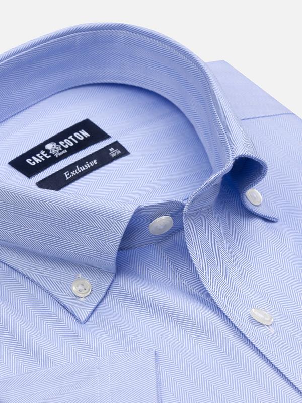 Hemels Overhemd Visgraat  - Button-down kraag