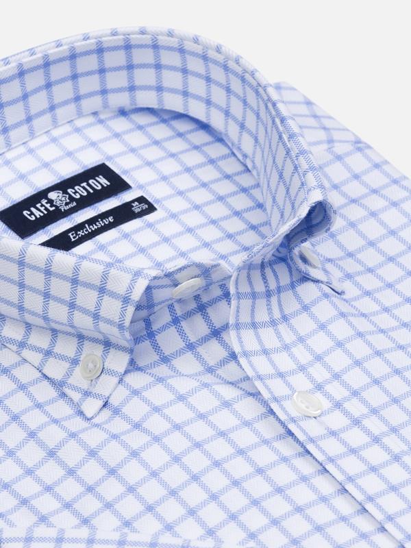 Dorian sky blue check short sleeves shirt  - Buttoned collar