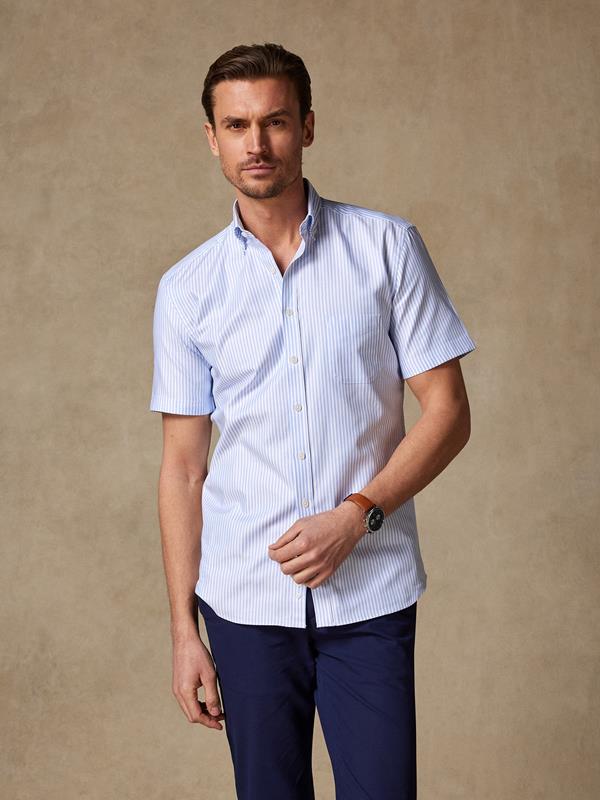 Liam sky blue stripe short sleeves shirt  - Buttoned collar