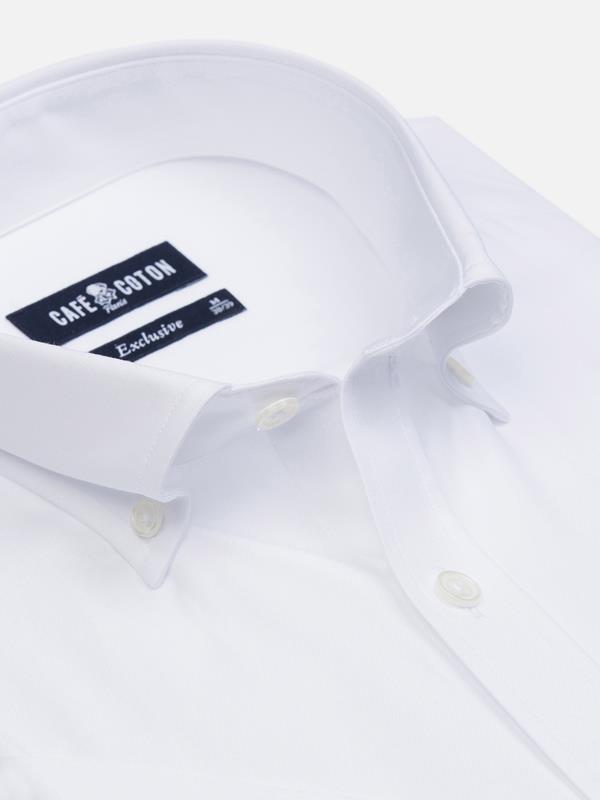 Chemise manche courte en pin point blanc - Col Boutonné