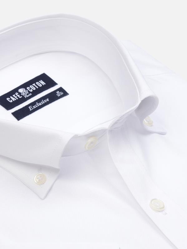 Chemise manches courtes en pin point blanc - Col Boutonné