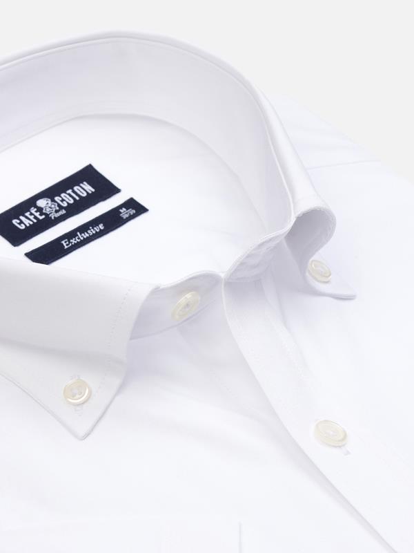 Camisa manga corta de popelina blanca - Cuello Abotonado