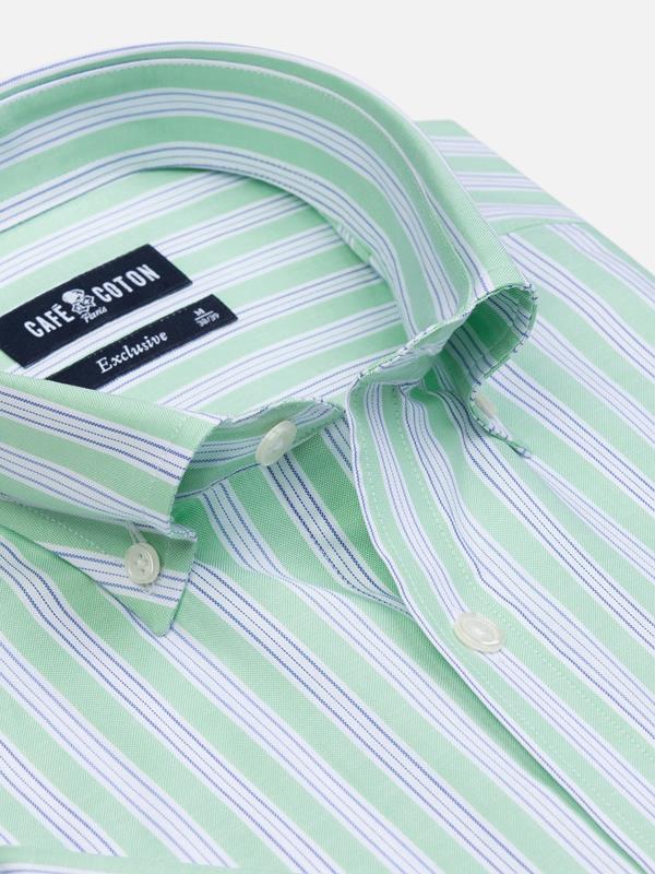 Robin green stripe short sleeves shirt   - Buttoned collar