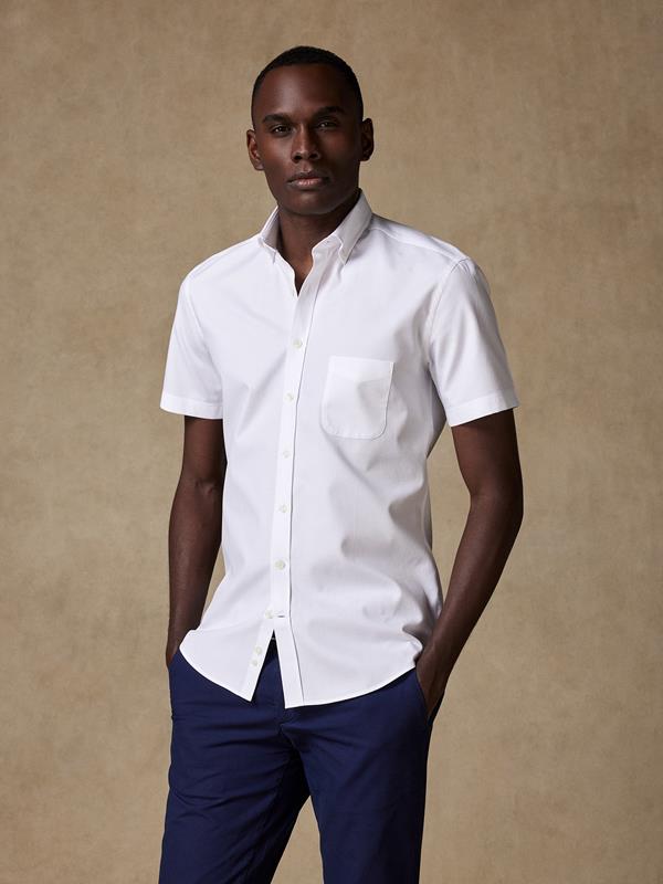 White textured Tea short sleeves shirt  - Buttoned collar