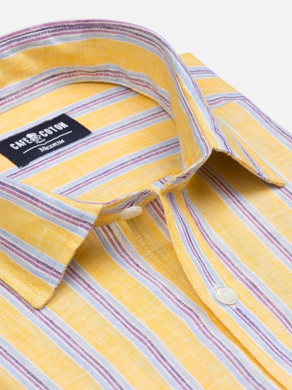 Dustin linen shirt in yellow stripes 