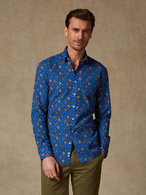 Keith slim fit shirt in linen with floral pattern