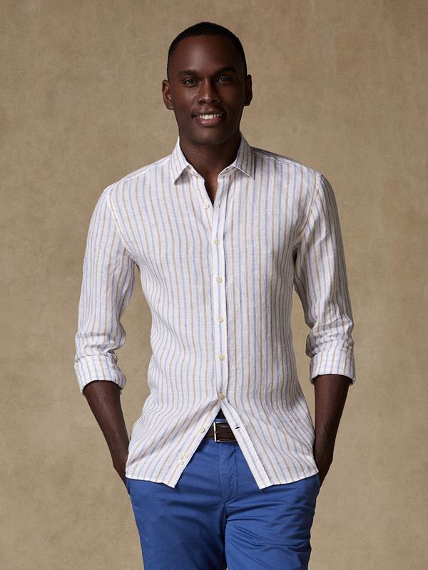Ray slim fit shirt in sandy linen stripes 