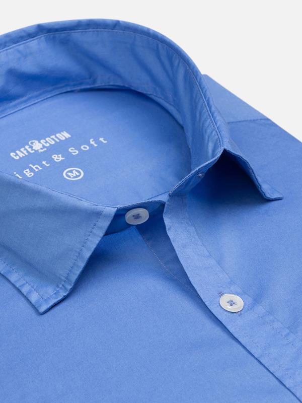 Sky blue cotton voile slim fit shirt