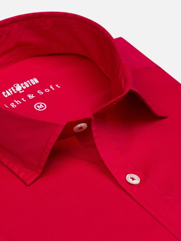 Red cotton voile slim fit shirt