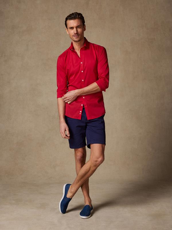 Red cotton voile slim fit shirt