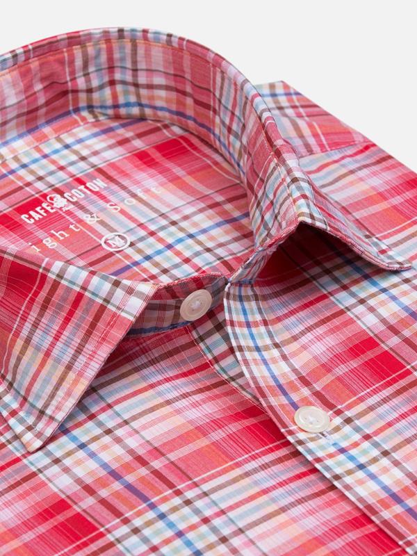 Gordon shirt in red cotton voile with tartans