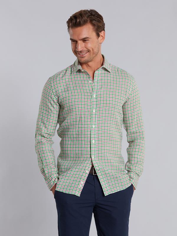 Chemise en lin à carreaux vert