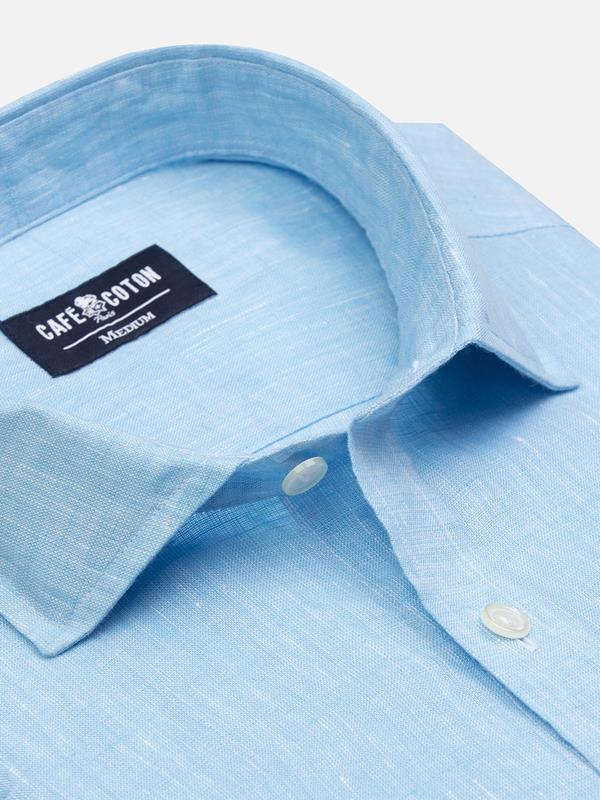 Olaf turquoise linen slim fit shirt 