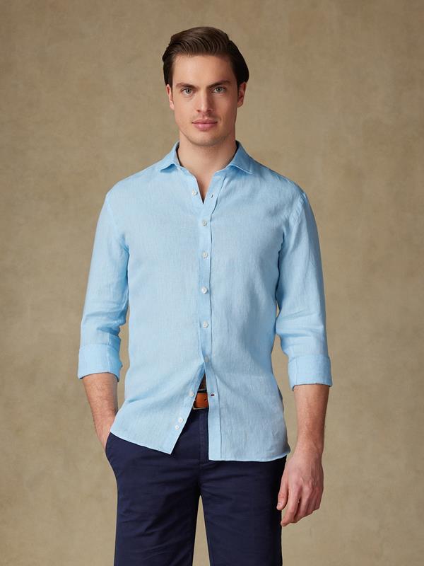 Olaf turquoise linen slim fit shirt 