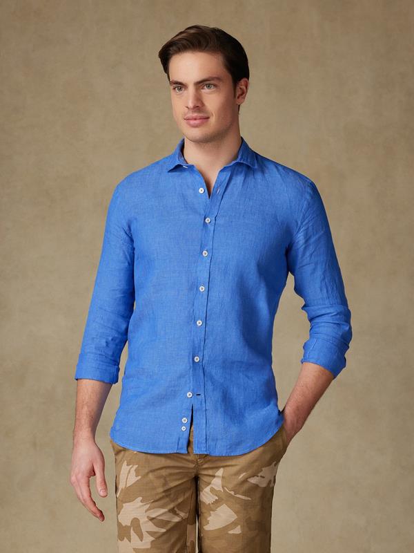 Olaf blue linen slim fit shirt