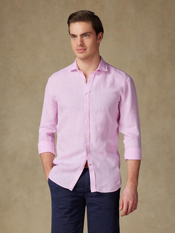Olaf pink linen slim fit shirt