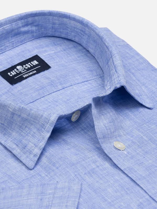 Cody shirt in sky blue linen - Short Sleeve