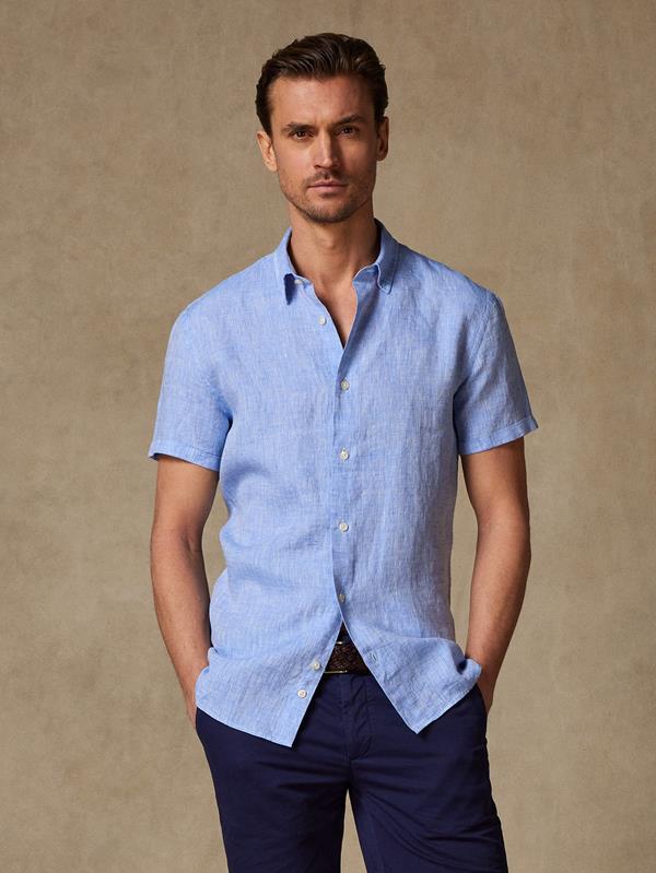 Cody shirt in sky blue linen - Short Sleeve
