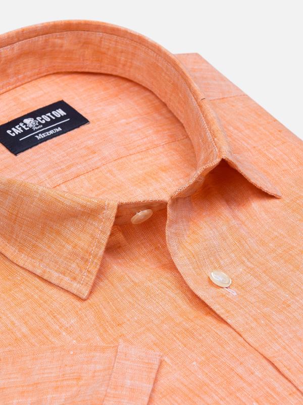 Cody shirt in apricot linen - Short Sleeve