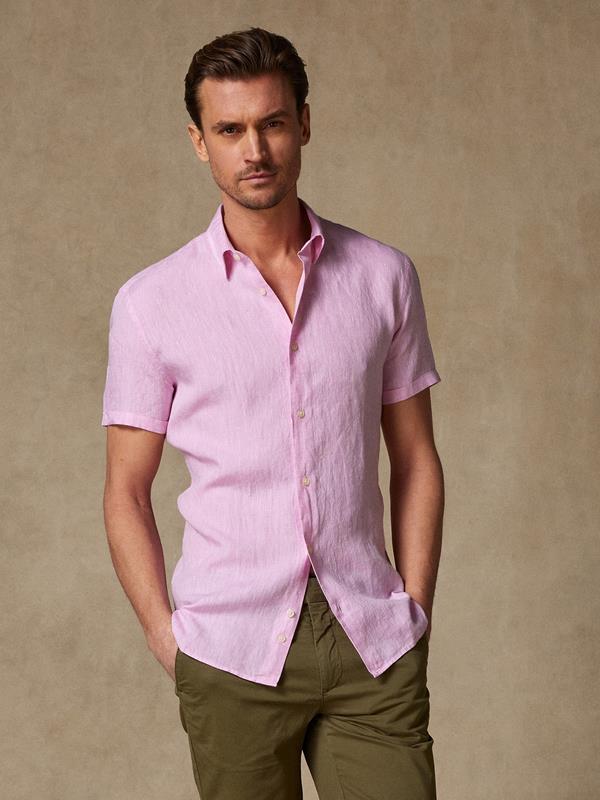 Cody shirt in pink linen - Short Sleeve
