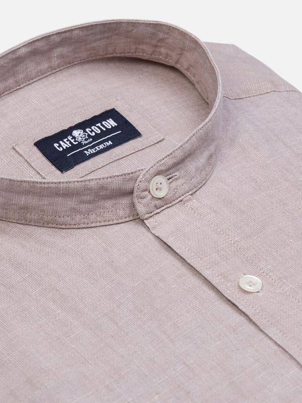 Liam shirt with Mao Collar in sand linen