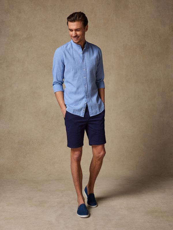 Liam shirt with Mao Collar in sky blue linen