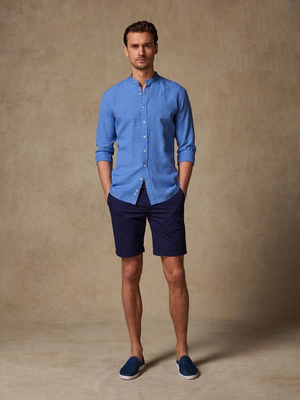 Liam shirt with Mao Collar in blue linen