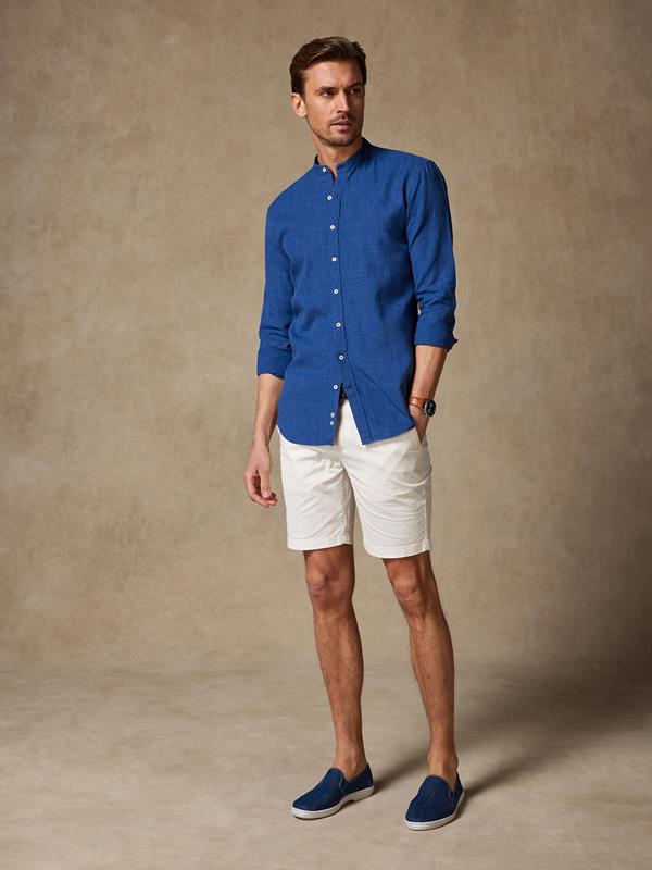 Liam shirt with Mao Collar in navy linen