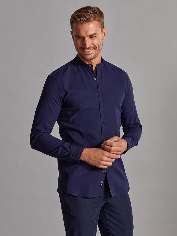 Camicia Leo slim-fit con texture blu scuro - Collo Mao