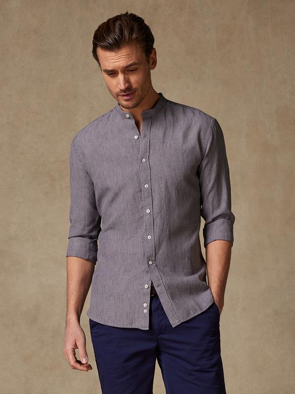 Liam slim fit shirt with Mao Collar in carbon linen